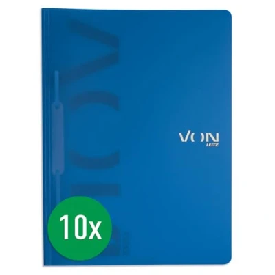 Image of Von Leitz 46790035 Pack of 10 A4 File Folders, PP Plastic, for 100 Sheets, Leitz, Lightweight Softcover Folder with Modern Print, School and Home, Blue