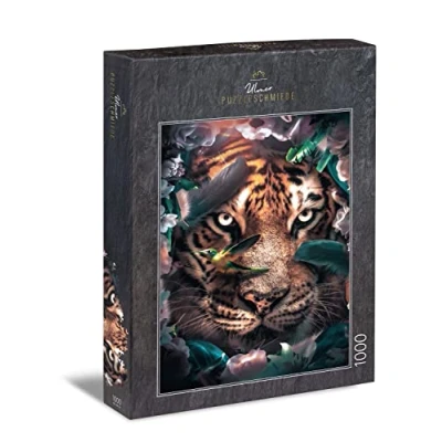 Image of Ulmer Puzzleschmiede Chief Jewellery Puzzle Special Tiger with 1000 Pieces Majestic Portrait of the decorated green feathers Refined Adult