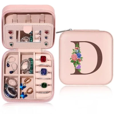 Image of TINGN Travel Jewellery Case, Organiser,Mirrored Box, Teenage Girls Gifts, Personalised Box D