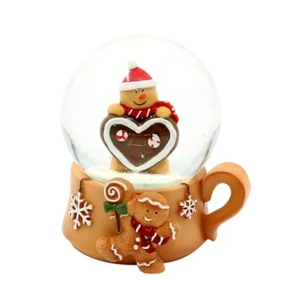 Image of Snow Globe Gingerbread Figurine with Cup Base L x W H Diameter Ball 7.8 8 8.8 cm 6.5 Heart