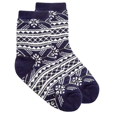 Image of Metzuyan Kids Boys Girls Fluffy Christmas Warm Fair Isle Pattern Sherpa Lining Bed Winter Socks with Grips Anti Slip Blue UK 4 6