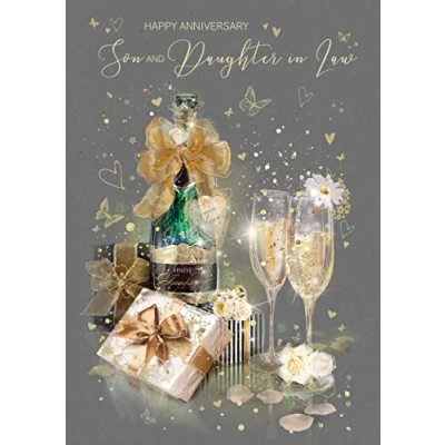 Image of Luxury Son and Daughter in Law Anniversary Greeting Card From The Grace Range Gold Foil Finish Envelope (EL450)