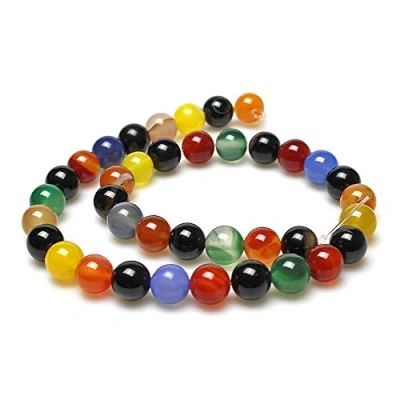 Image of MJDCB Natural Round Stone Beads 8mm Multicolored Agate Loose Gemstone for Jewelry Making Bracelet Necklace 43pcs