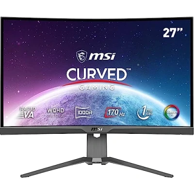 Image of MSI MAG 275CQRF QD 27 Inch WQHD Curved Gaming Monitor 1000R 2560 x 1440 Rapid VA Panel, 170Hz / 1ms GTG, AMD FreeSync Premium, HDR Ready