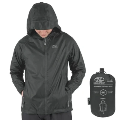 Image of Highlander Men’s Waterproof Jacket Stow &amp; Go Packaway Ultimate Protection, Lightweight Breathable, Perfect for Everyday and Outdoor Adventures