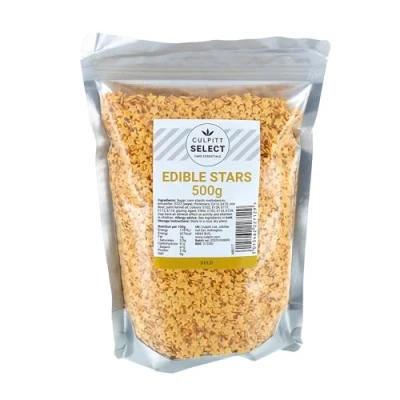 Image of Culpitt Select Edible Gold Stars Cake Sprinkle Decorations for Cakes, Cupcakes, Cookies, Ice Cream, and Desserts, Shapes 500g
