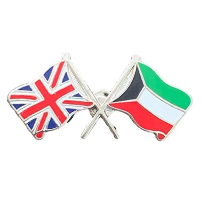 Image of Union Jack &amp; Kuwait Flags Friendship Courtesy Enamel Lapel Pin Badge T1052