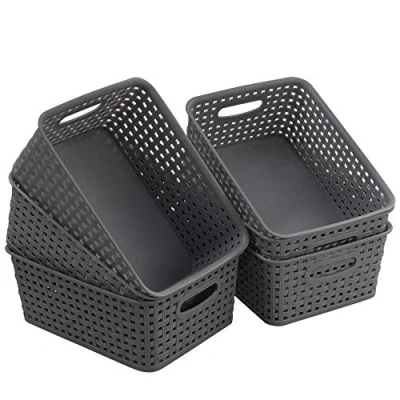 Image of Farmoon 6 Packs Plastic Weave Storage Baskets, Small Kitchen Cupboard Handy Grey