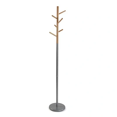 Image of Versa Malmö Minimalist Style Stand Up Coat Rack with 6 Hooks or Hangers for Clothes Bags The Hall, Measures (H W), Metal and Wood, Grey, Medidas (Al x L an) 171 28 cm
