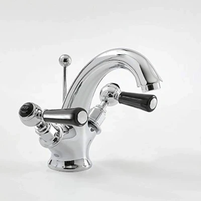 Image of Milano Elizabeth Traditional Mono Basin Mixer Tap Lever Handles Chrome Black