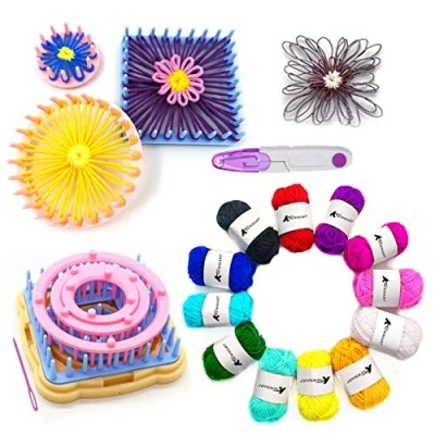 Image of Flower Loom,8pcs Maker Wool Knitting Ball Weaving Tools Craft Weaver Loom with Needle (Flower + Yarn +Scissors)