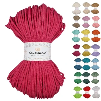 Image of Braided Cotton Cord 3 mm 100 m, 46 Colours, Crochet Cord, Macrame Yarn, Premium Rope, Sznurkomania (Fuchsia)