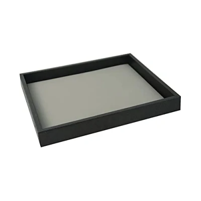 Image of Black Plastic Stackable Utility Display Tray Design Finish &amp; Choice of Insert Jewellery Storage Retail Presentation Counter Window (Tray x Grey Velvet Pad)