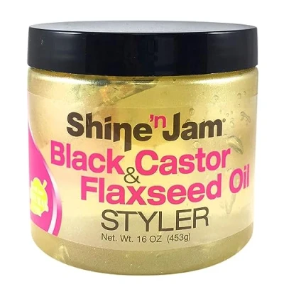 Image of Ampro Shine ’n Jam Black Castor &amp; Flaxseed Oil Styler 16oz (453g)