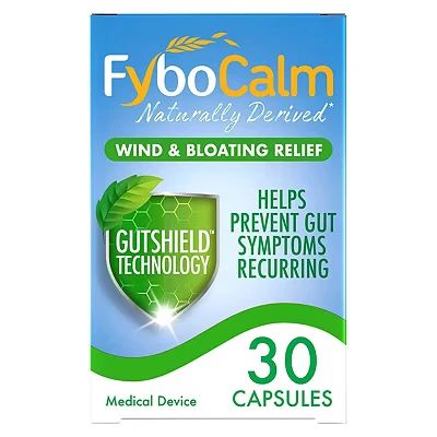 Image of FyboCalm, 30 Capsules, Wind Relief for Adults, Bloating Relief, Abdominal Pain, Stomach Pain Gut Health, Long Lasting, Fast Natural, Laxatives, Digestion and Nausea