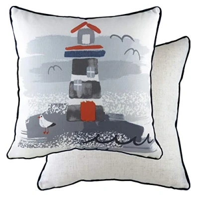 Image of Evans Lichfield Nautical Lighthouse Polyester Filled Cushion, Multi, 43 x 43cm
