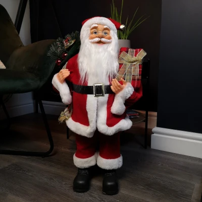 Image of 60cm Red Standing Santa Claus Indoor Decoration with Present and Green Sack