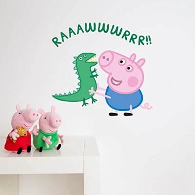 Image of Stickerscape Peppa Pig George Wall Stickers (George with Dinosaur Regular Size) Official Decal, Decor Easy to Apply, Cleanly Removable
