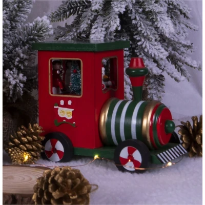 Image of St Helens Home &amp; Garden Mechanical Wooden Train Music Box Wonderfully Festive with Vibrant Colour Detail