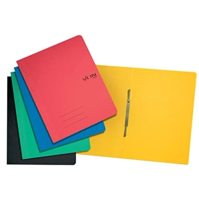 Image of VON Leitz 30131099 Pack of 5 A4 File Folders, Cardboard, with Stapling Mechanism, for 250 Sheets, School, Study &amp; Home, Multicoloured