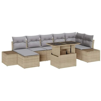 Image of vidaXL 8 Piece Garden Sofa Set with Cushions Beige Poly Rattan