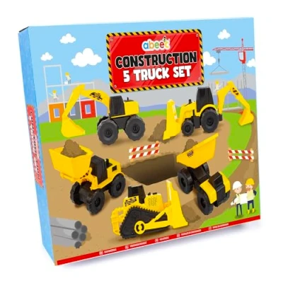 Image of abeec Construction Vehicles Set For Kids Includes 5 Vehicles: Bulldozer, Excavator Toy, Loader, Backhoe Dumper Truck Playset Toddler Toys