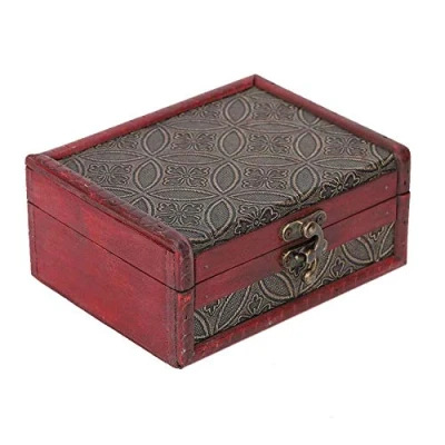 Image of Wooden jewellery storage box, vintage square jewelry locker, single layer box for storing