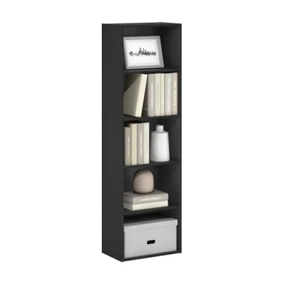 Image of Furinno Luder 5 Tier Reversible Color Open Shelf Bookcase, Blackwood