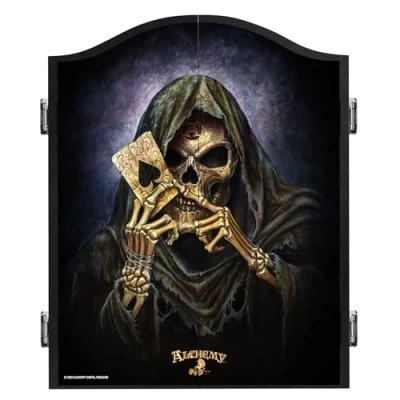 Image of Officially Licensed Alchemy Dart Board Cabinet Heavy Duty Gothic Horror Design Dartboard Storage Unit (Reapers Ace)