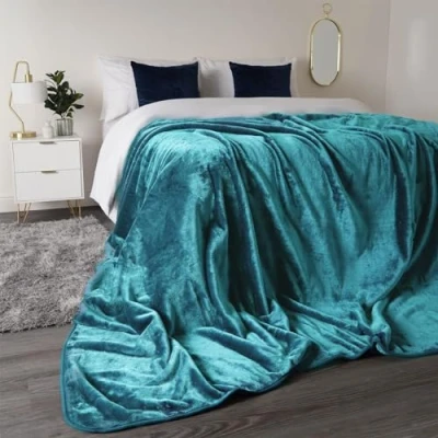 Image of Luxury Faux Fur Throw Over Sofa Bed Mink Soft Warm Fleece Blanket (Teal, Single 130cm x 170cm)