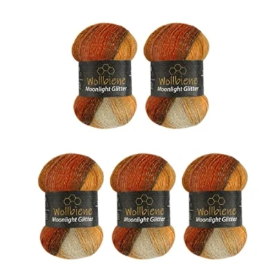 Image of Moonlight Glitter Batik Simli 5 x 100 g Knitting Wool 500 for and Crocheting 20% Metallic Turkish Colour Gradient (2800 Brown Terracotta Beige)