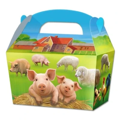 Image of THEMED SNACK Boxes PACK OF 10 Children/Kids Party Carry Food Meal Fun Picnic Birthday Wedding Favour / Baby Shower Box Loot Bag (Farm)