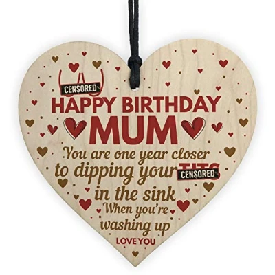 Image of RED OCEAN Mum Birthday Gifts From Daughter Son Wooden Heart Sign Gift For Funny Rude