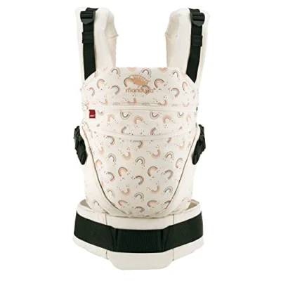 Image of manduca XT &gt; Rainbow Day &lt; All in One Baby Carrier for Newborns from Birth, Babies &amp; Toddlers (3.5 20 kg), Adjustable Seat, 3 Carrying Positions, Organic Cotton, Beige