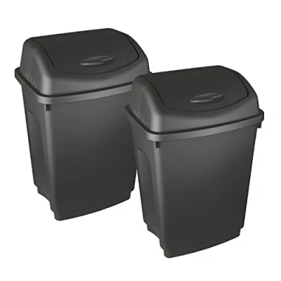 Image of 2 x Simpa® 12L 12 Litre BLACK Swing Bin Heavy Duty Plastic Home Garden Kitchen Rubbish Recycle Waste Dustbin Made in UK