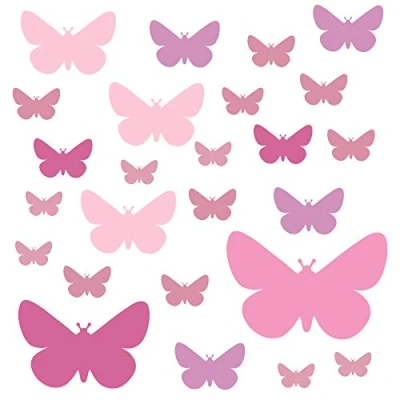 Image of PREMYO Set of 25 Butterfly Wall Stickers Kids Nursery Decor Easy to Apply Decals for Bedrooms Girls Pastel Rose