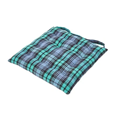 Image of HOMESCAPES Blue and Green Tartan Seat Pad Cushion for Dining Chairs 100% Cotton Chair with Straps ″Blackwatch″ Design 40 x cm