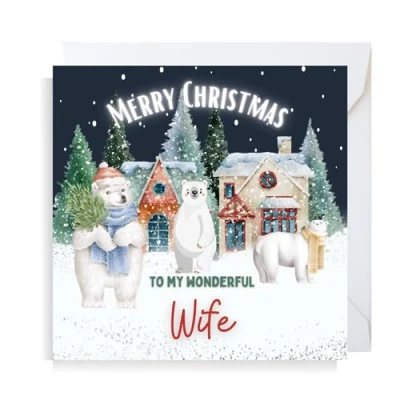 Image of Second Ave Wife Christmas Polar Bear Square Xmas Holiday Festive Greetings Card