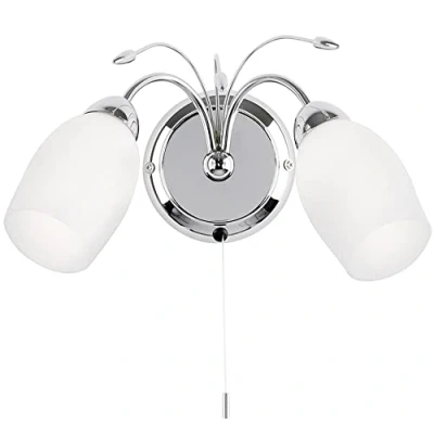 Image of Betta Lighting Indoor Wall Lights Dimmable with Pull Cord Switch Twin Lamp IP20 Rated Hallway, Living Room, Bedside, Bedroom 2 x 40W E14 Candle (Not Supplied)