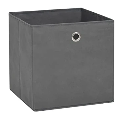 Image of vidaXL 4 Piece Non woven Fabric Storage Boxes, Grey, 28x28x28 cm, Foldable, Metal Eyelet, Modern Design, Optimal for Clothes