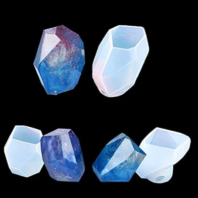Image of FineInno 3 Pcs Candle Making Molds, 3D Multi Faceted Geometric Epoxy Resin Casting Mould, Silicone Crystal Mould for Wax Melt Soap Jewelry Home Decoration