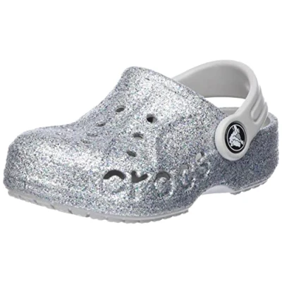 Image of Crocs Unisex Kids Baya Glitter T Clog, Silver, 4 UK Child