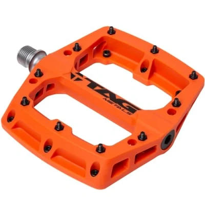 Image of TAG Metals T3 Nylon MTB Pedals 9/16&quot; Axle Durable, Lightweight Platform with Anti Slip Pins, Ideal for Mountain Biking and BMX (Orange)