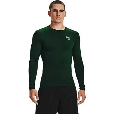 Image of Under Armour Men&#039;s HeatGear Compression Long Sleeve T Shirt Crew Neck Sweatshirt, Steeltown Gold (750)/Black, XXL