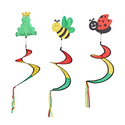 Image of Relaxdays Wind Spinner Spiral, Set of 3, Animal Motif, Decoration for Outdoors, Hanging, Multicolour, 87 x 22 cm