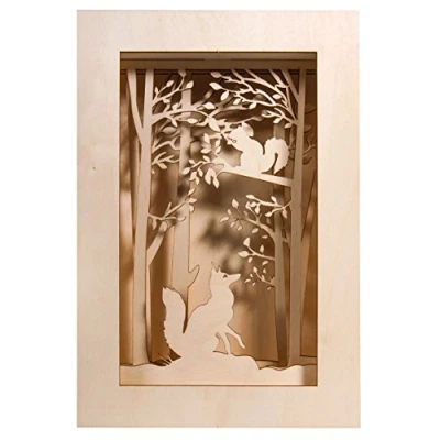 Image of Rayher 46301000 Shadow Box Building Kit with 3D Forest Scenery, DIY Wood Craft Set, 15 slot together Pieces, 20x30x6.6cm