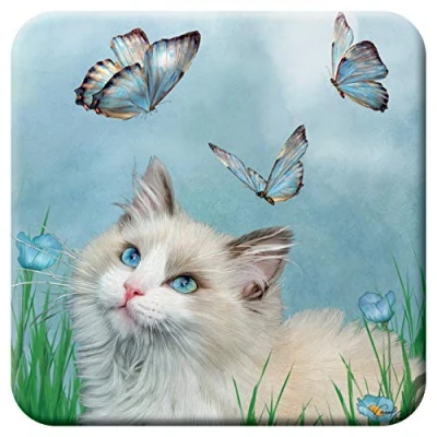 Image of 3D LiveLife Cork Coaster Ragdoll &amp; Butterflies from Deluxebase. Lenticular Cat Coaster. Non slip drinks mat with original artwork licensed renowned artist, Carol Cavalaris