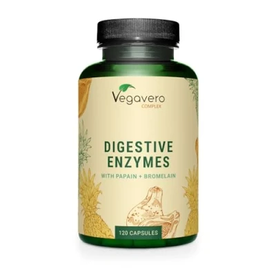 Image of Vegavero Digestive Enzyme Supplements 100% Plant Based with Bromelain, Papain, Amylase, Lipase, Cellulase and Calcium (Aquamin™) NO Additives, Lab Tested 120 Capsules Vegan