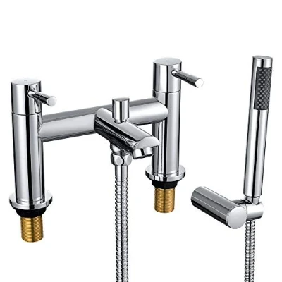 Image of WasserRhythm Bath Taps with Shower Bathroom Tub Dual Lever Mixers Monobloc Chrome Brass