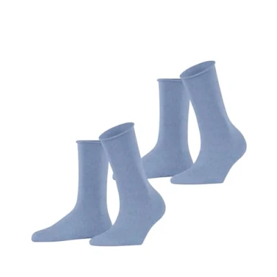 Image of ESPRIT Women&#039;s Basic Pure 2 Pack W SO Cotton Plain Pairs Socks, Blue (Jeans Melange 6458), 2.5 5